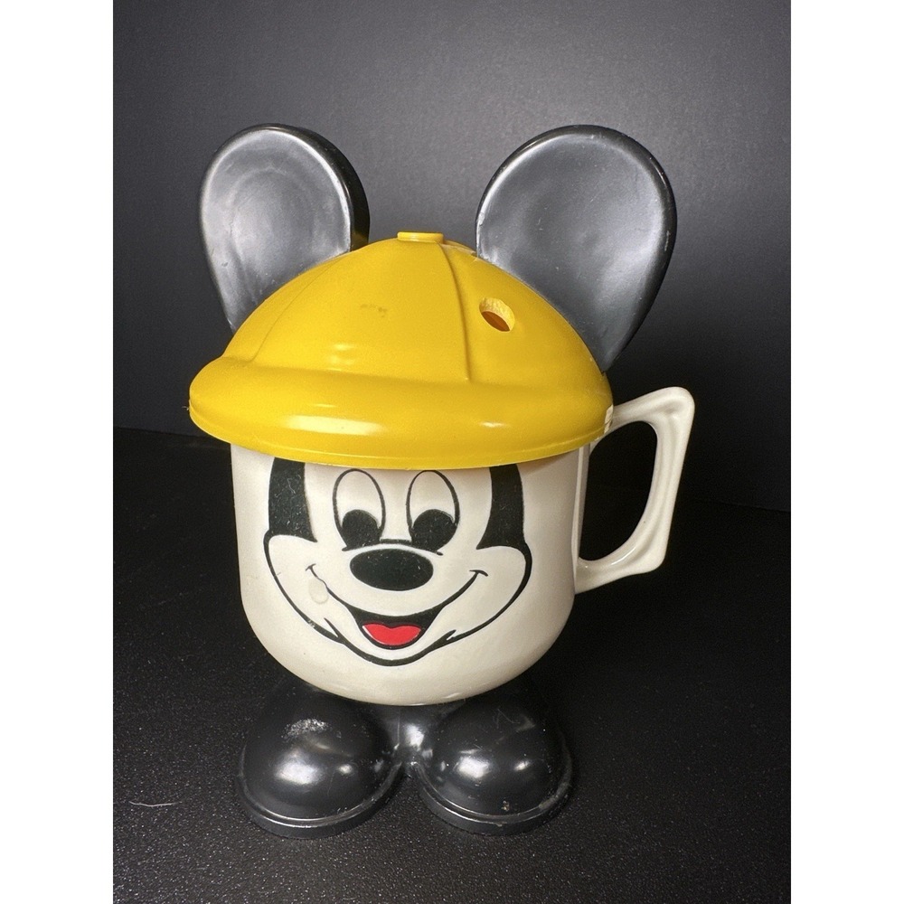 Vintage Walt Disney Productions Mickey Mouse Mug Cup w/ Hat Lid & Ears 1970s